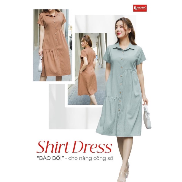 Đầm sơ mi đũi Nhật lệch tầng cao cấp Cardina che khuyết điểm bụng tay đi làm đi chơi đều hợp.