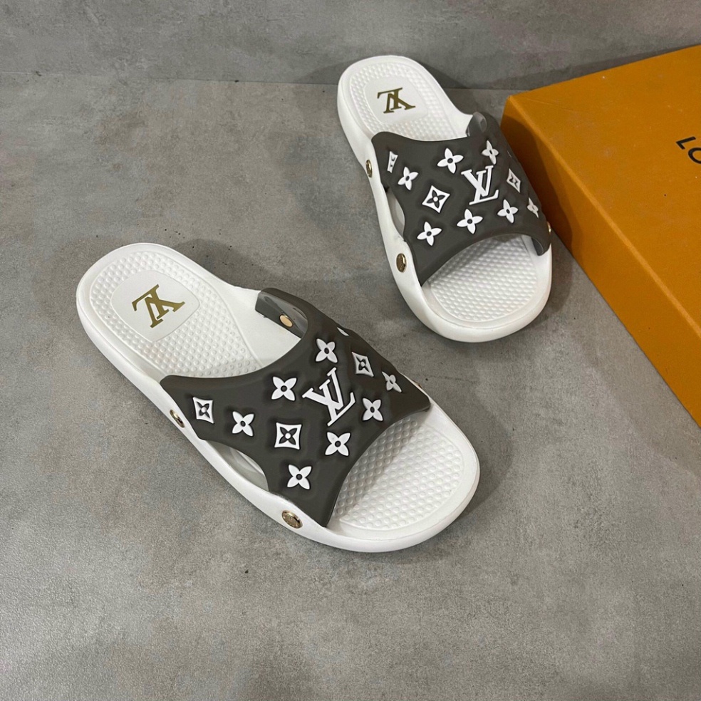 Dép LV In Hoa Nam Nữ - Dép Quai Ngang đế da êm chân bền chắc thời trang