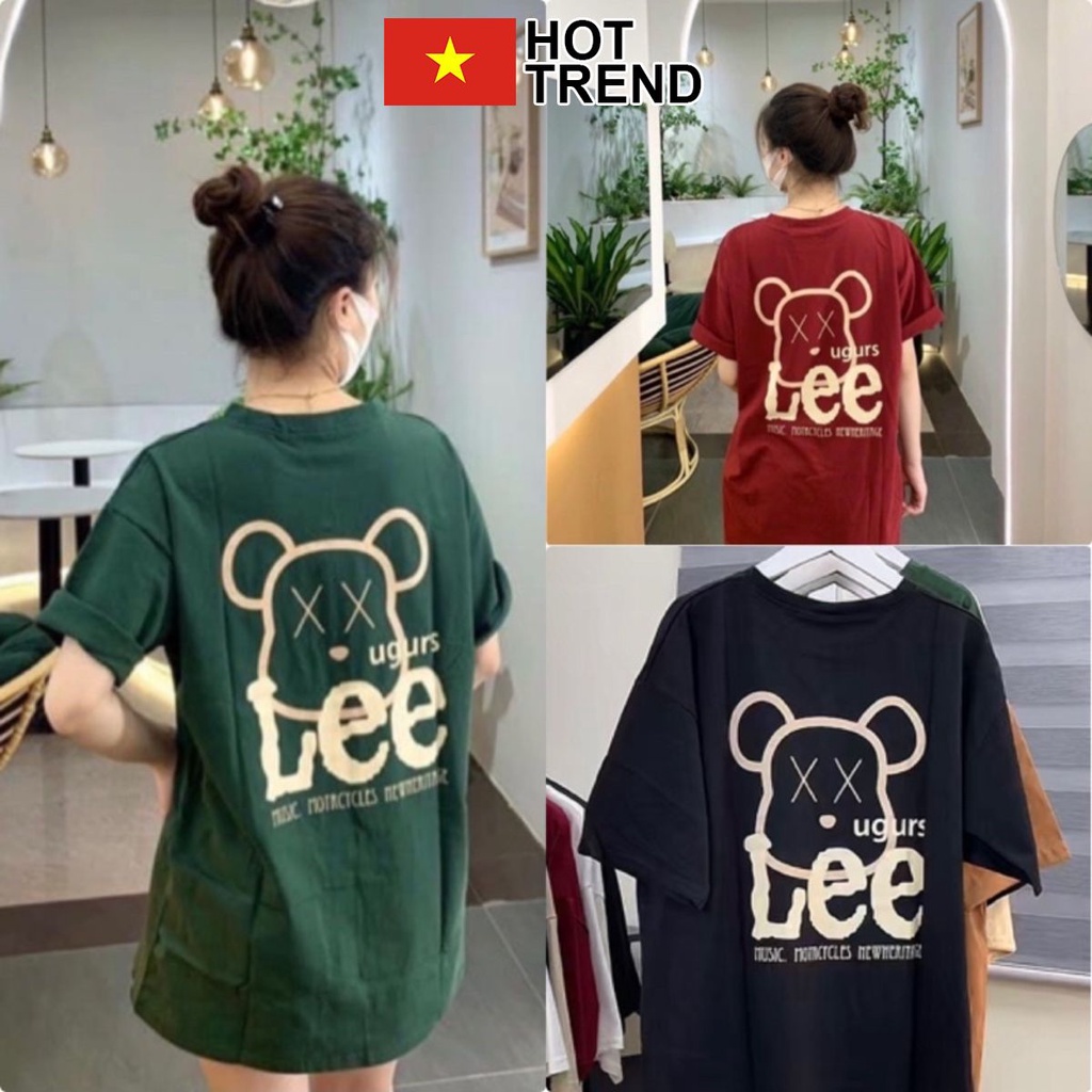 Áo Phông Gấu Lee In Trước Sau HOTTREND - Áp thun tay lỡ nam nữ unisex freesize form rộng 65kg chất cotton