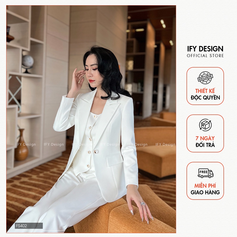 Set áo vest nữ cổ ve tay dài cao cấp, quần dài ống đứng thương hiệu IFY - FS402