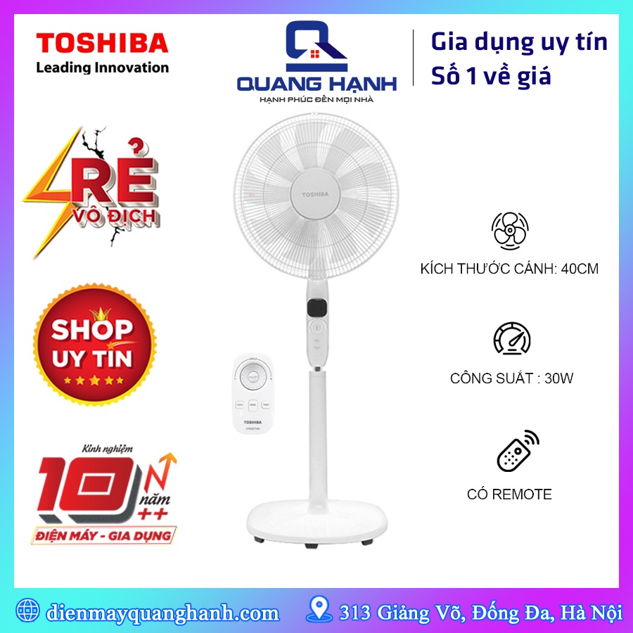 Quạt Đứng Toshiba Động Cơ DC inverter F-LSD10(W)VN Có Điều Khiển Gió Siêu Êm - Hàng Chính Hãng