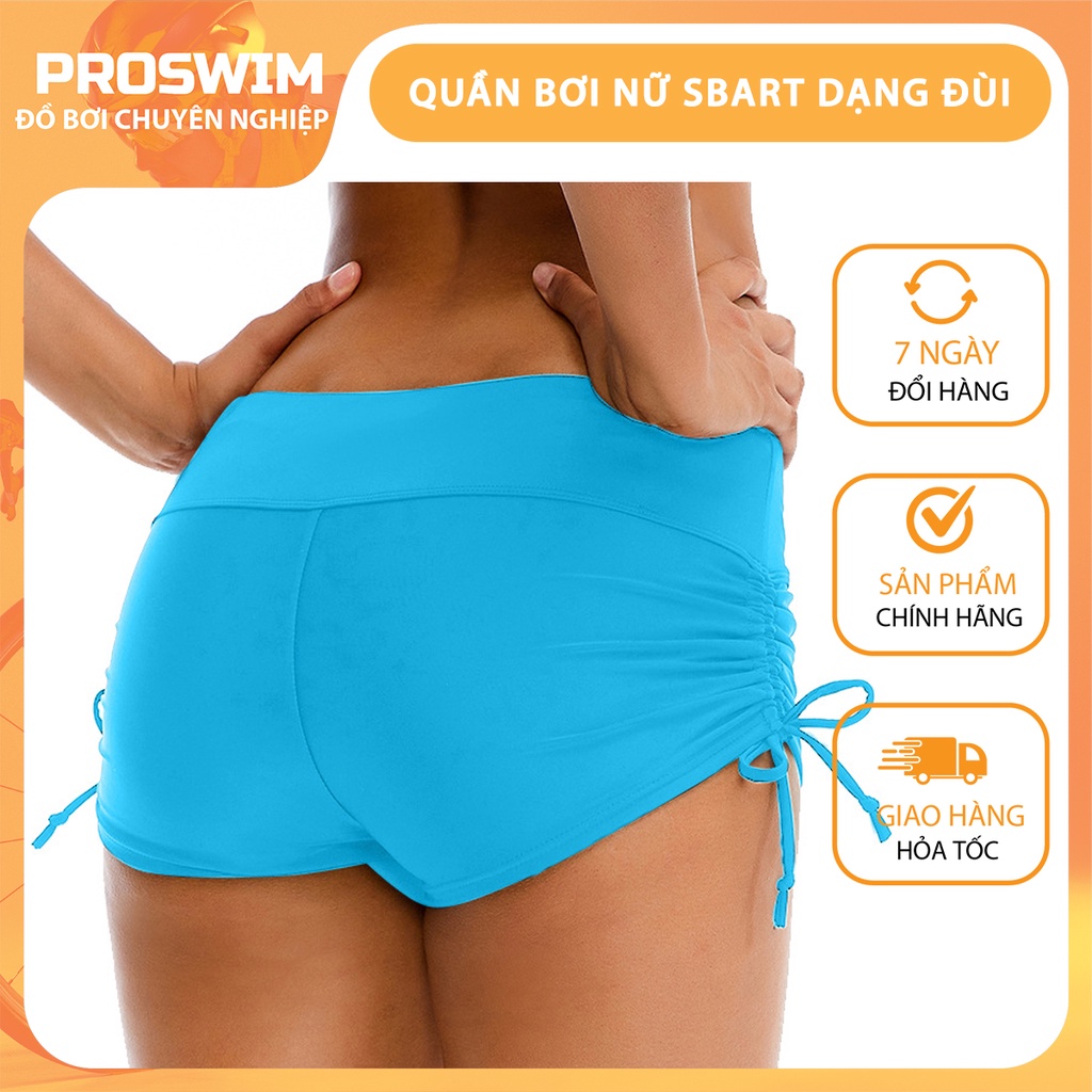 Quần Bơi Nữ Dạng Đùi SBART Co Giãn 4 Chiều Chống Nắng Chống UV Màu Xanh Có Dây Rút Có Dây Cột 2 Bên