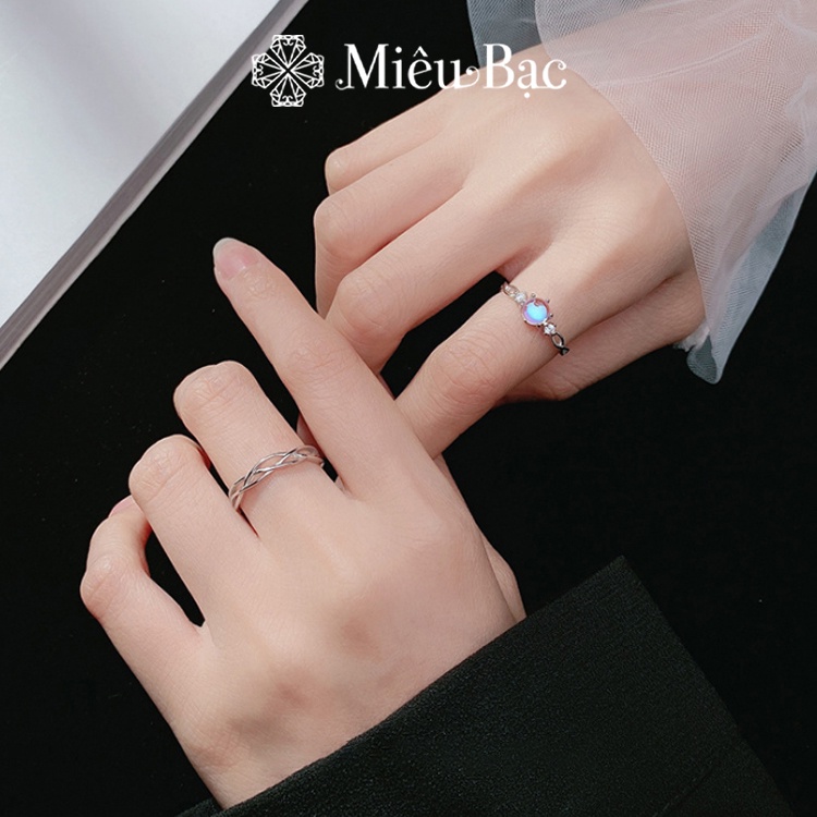 Nhẫn bạc nữ Miêu Bạc Moonlight đính đá mặt trăng moonstone chất liệu bạc 925 thời trang phụ kiện trang sức N000782x