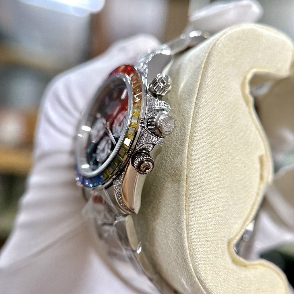 Đồng hồ Nam Rolex dây kim loại đá màu máy nhật dòng cơ Automatic vỏ đá trắng size 41mm