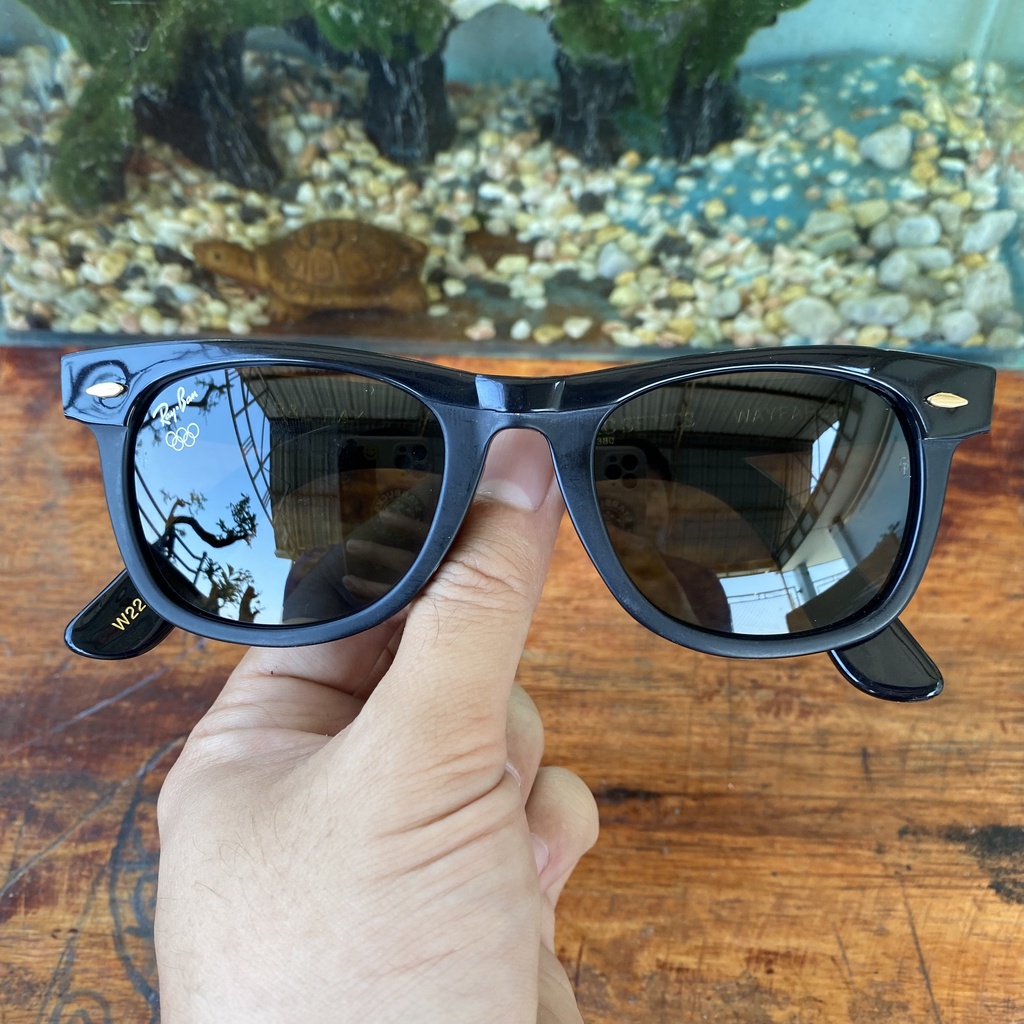 Kính rayban wayfarer atlanta của Mỹ, 2nd, tròng thủy tinh màu đen, dành cho cả nam và nữ. Ảnh thật