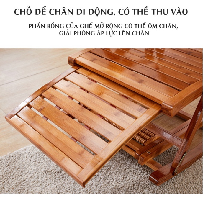 Ghế tre bập bênh thư giãn nằm nghỉ ban công đọc sách,ghế cho người già nghỉ dưỡng có massage chân