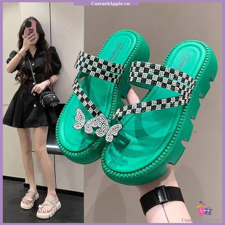 Dép lê đế cao dép xỏ ngón kim cương đế dày thời trang