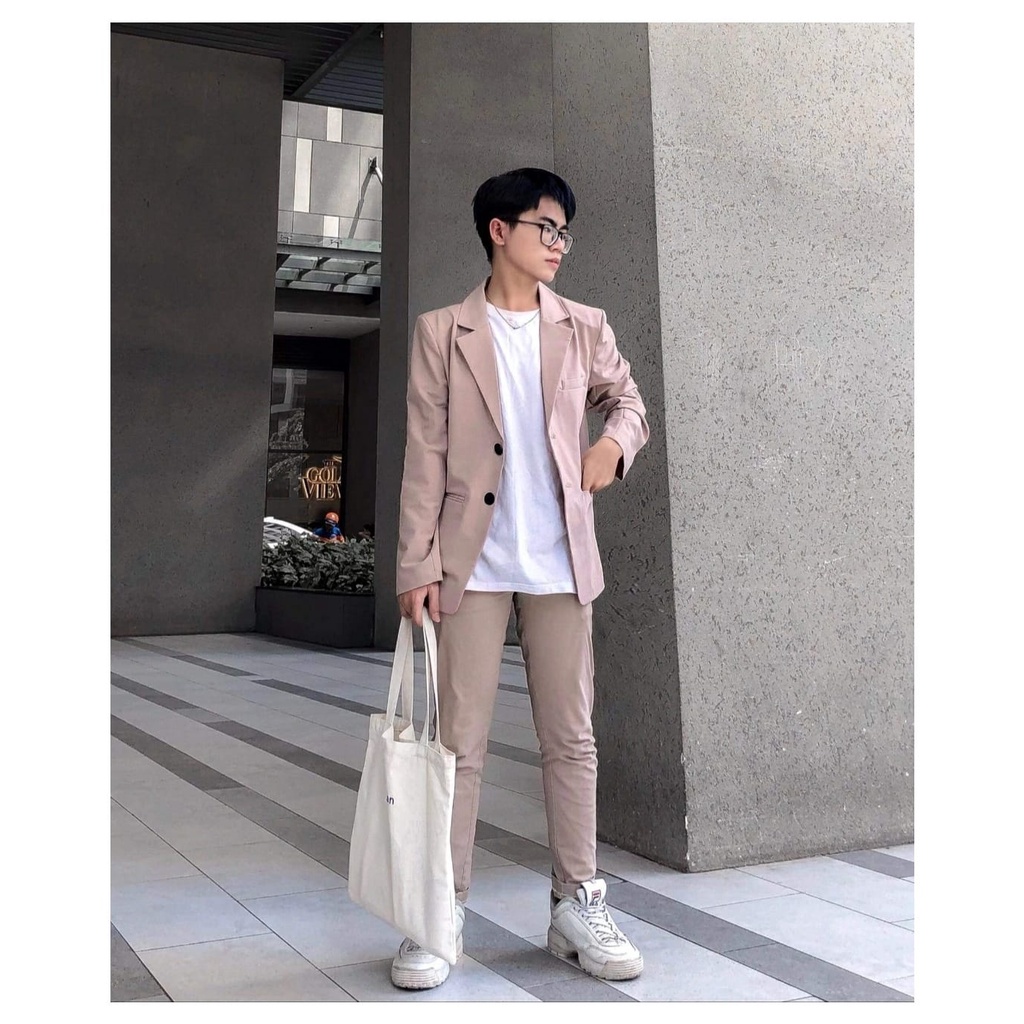 Áo vest blazer nam VÂU màu kem basic áo khoác công sở trẻ trung dài tay 1 lớp và 2 lớp phong cách Hàn Quốc | BigBuy360 - bigbuy360.vn