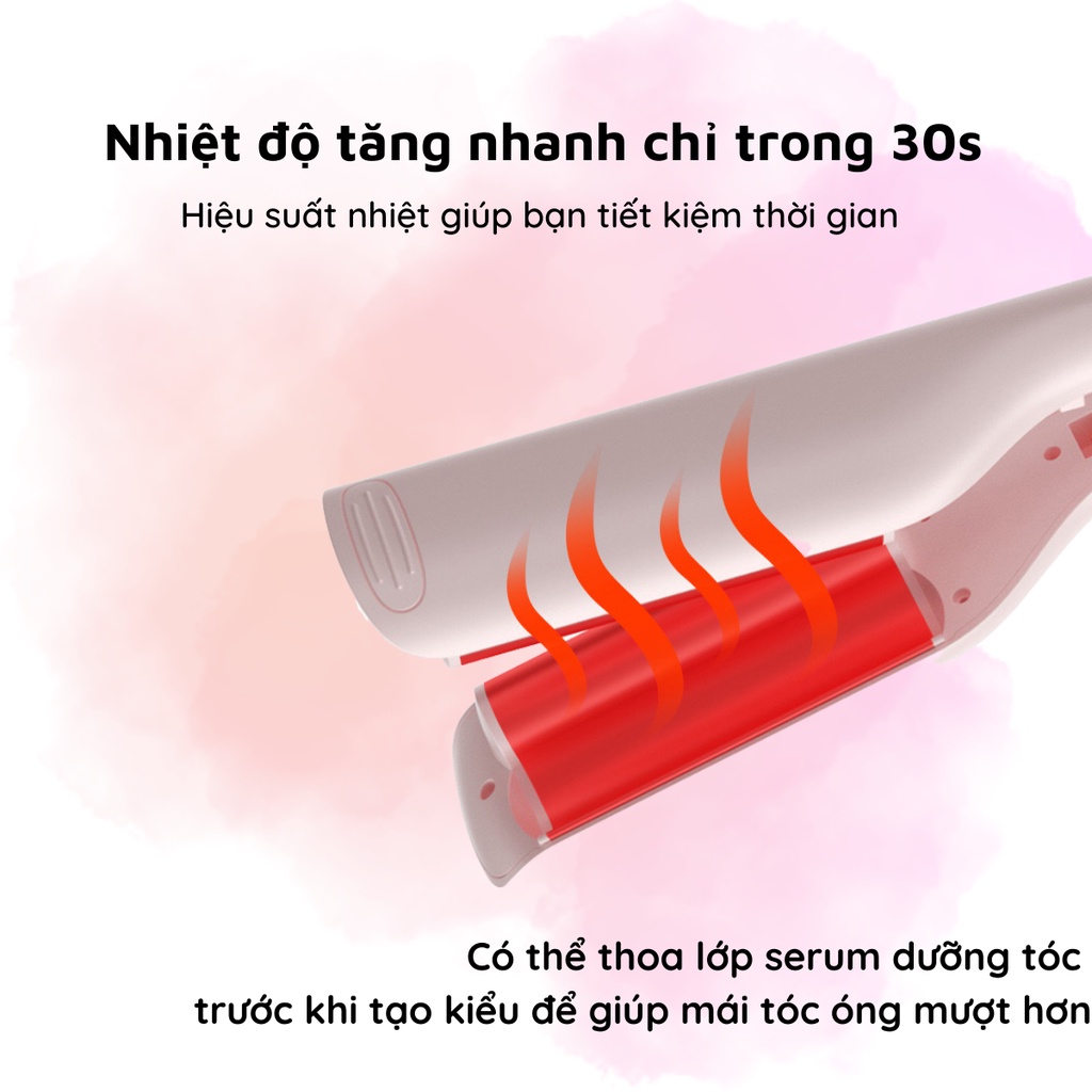 Máy Uốn Tóc Xoăn Gợn Sóng Nước NANOMAX D25 4 Mức Điều Chỉnh Nhiệt Làm Nóng 30 Giây Ion Âm Bảo Vệ Tóc Chất Liệu Gốm Cao C