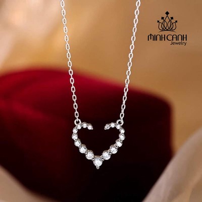 Dây Chuyền Bạc Tim Hở Viền Đá - Minh Canh Jewelry