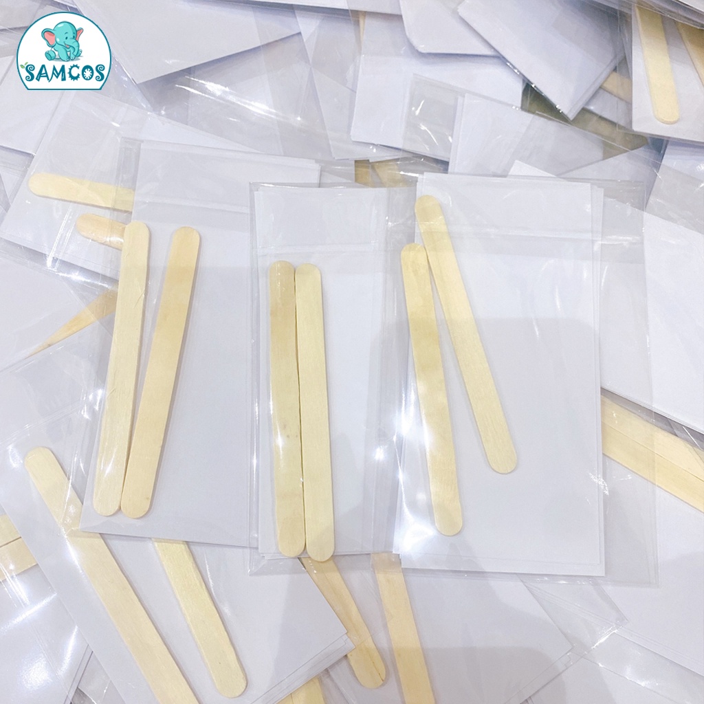 Giấy wax lông và que gạt dành cho sáp wax lông gồm 10-12 tờ giấy và 2 que gỗ an toàn Samcos