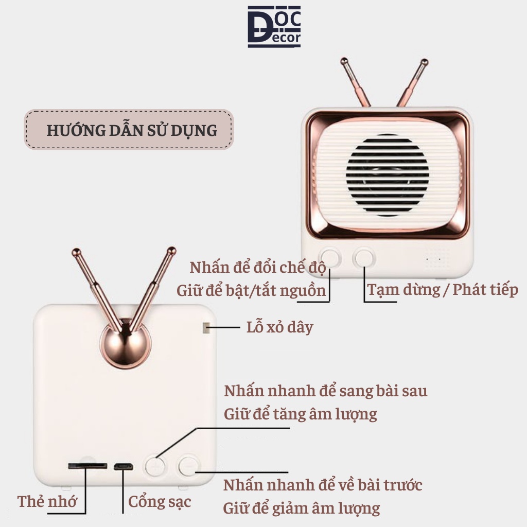 Loa Bluetooth mini DW02 Vintage Retro âm thanh 3D, Decor phòng ngủ, Quà tặng