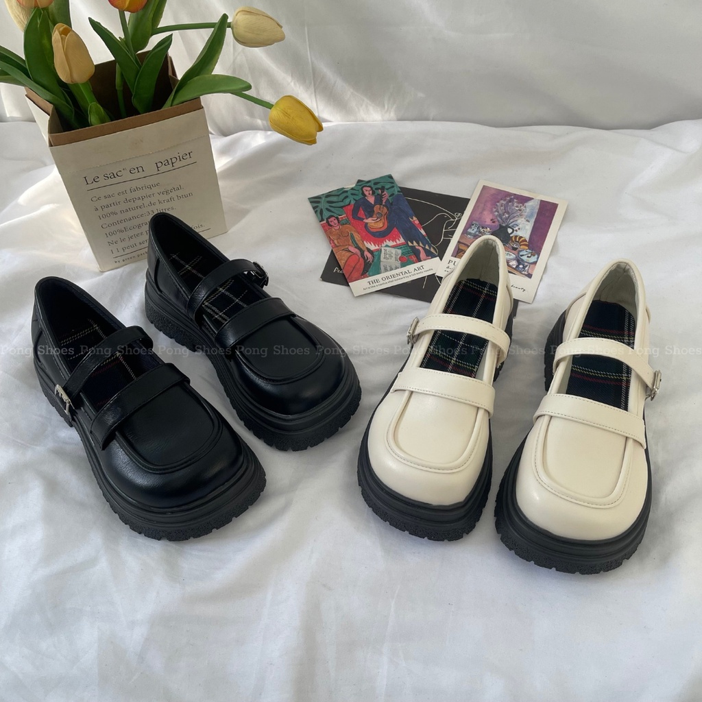 Giày Búp Bê đế cao có quai Vintage Pong Shoes - FULL BOX - Mã 1527