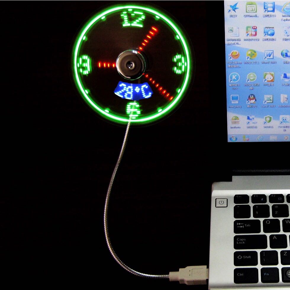 Quạt USB Mini Đa Năng Có Đèn Led Và Đồng Hồ Báo Thức Tiện Dụng