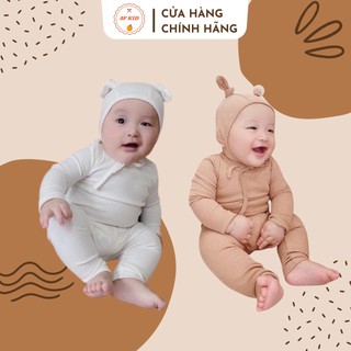 Bộ quần áo trẻ em 3-15kg thu đông dài tay AF KID cho bé kèm mũ tai thỏ siêu ấm cho bé trai bé gái, co giãn và mềm mịn