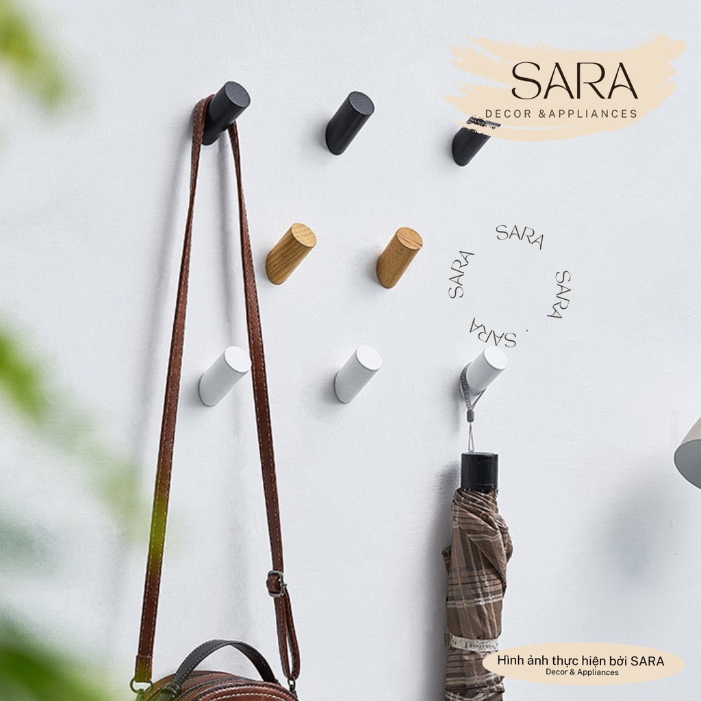 Móc gỗ treo tường đa năng móc treo quần áo túi xách treo tranh