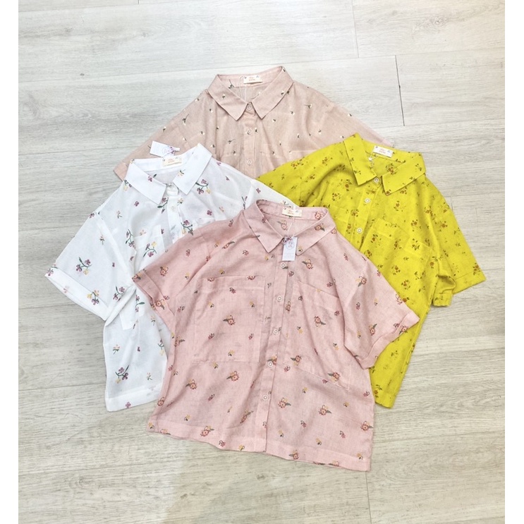 Áo Sơmi Hoa Thiết Kế Lá In Hoa Oversize Chất Đũi Xước Không Nhăn Mềm Mát