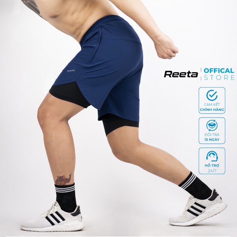 Quần short thể thao nam Reeta 2 lớp cao cấp chạy bộ, tập gym - A2130
