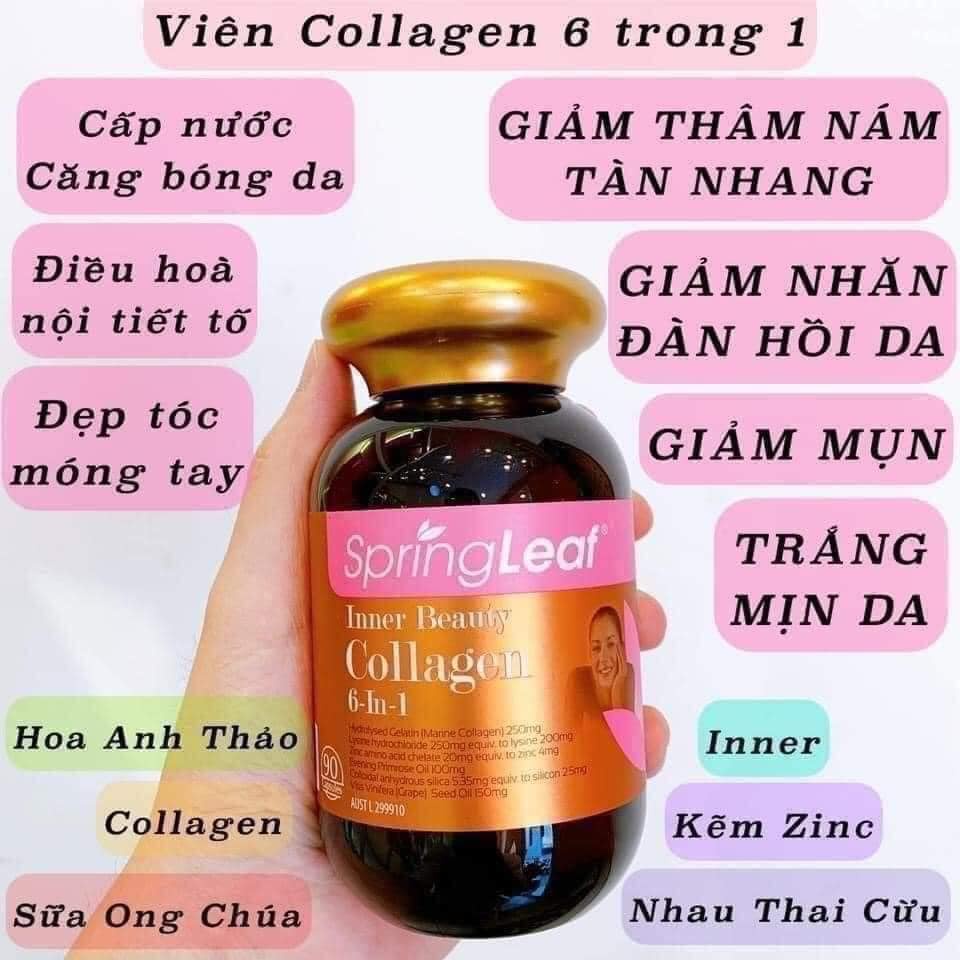 Collagen Springleaf 6 in 1 - Viên Spring leaf inner beauty colagen 6-IN-1 advanced, 90 viên và 180 viên