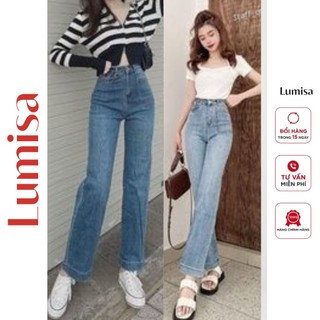 Quần jean ống đứng lưng siêu cao chát co giãn túi kiểu quần bò ống đứng co giãn dài 98cm