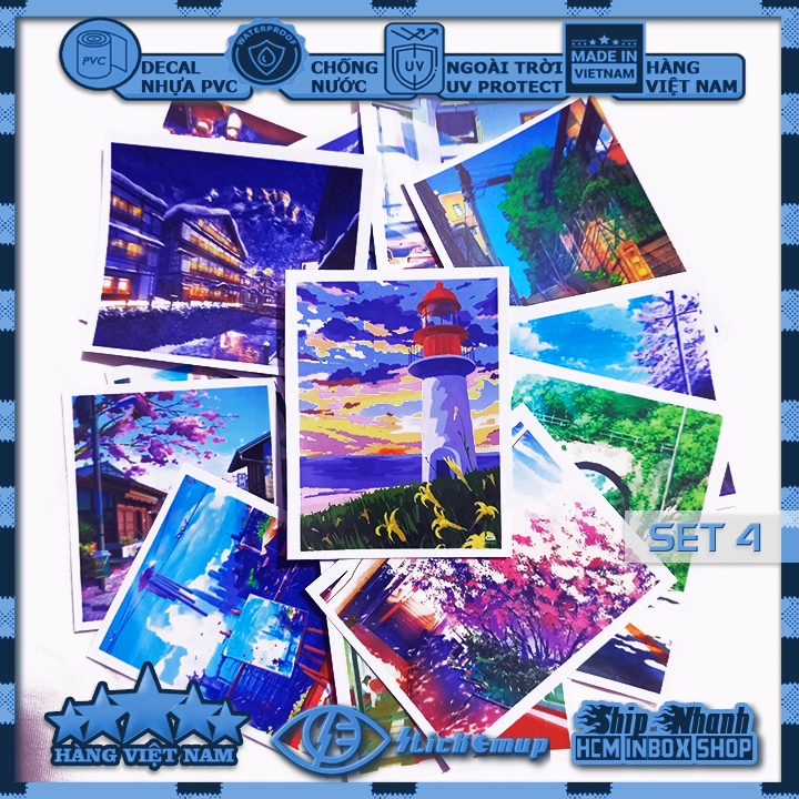 Sticker PHONG CẢNH anime nhật bản, hình dán cute, sticker chống nước, dán mũ bảo hiểm, dán laptop, dán vali, dán xe