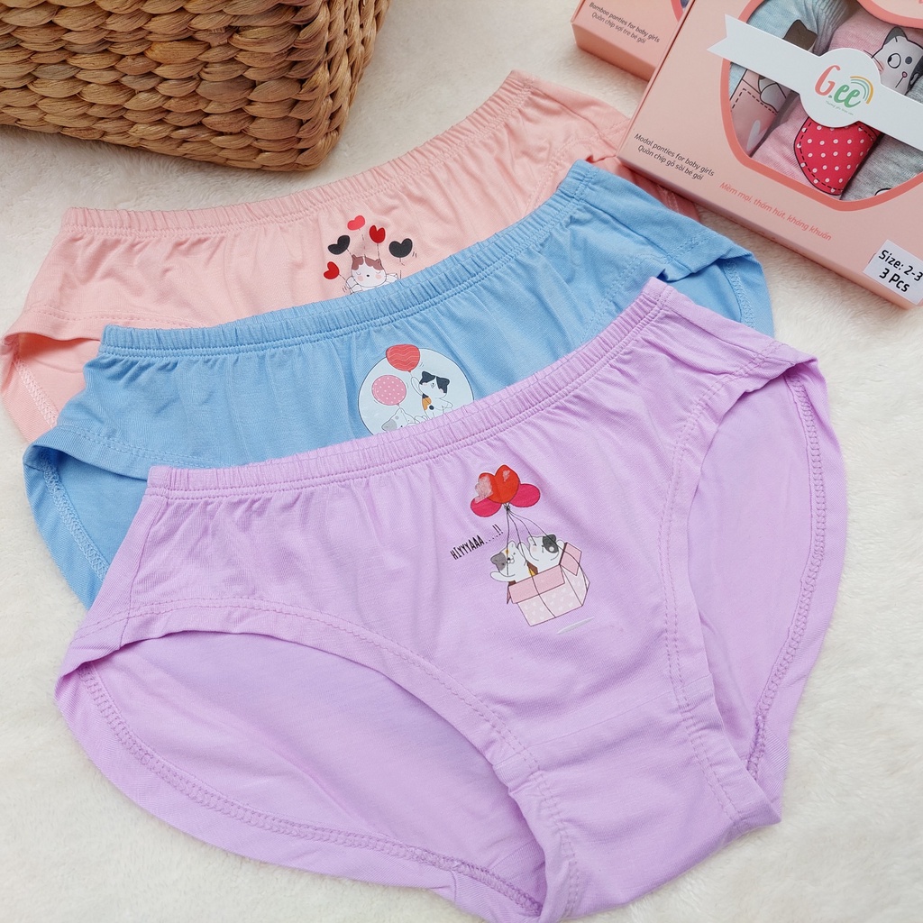 Quần Chip Bé Gái Tam Giác Gee Sợi Tre Set 3 Cái, Quần Lót Trẻ Em Vải Bam Boo Mềm Mịn, Thấm Hút, Kháng Khuẩn