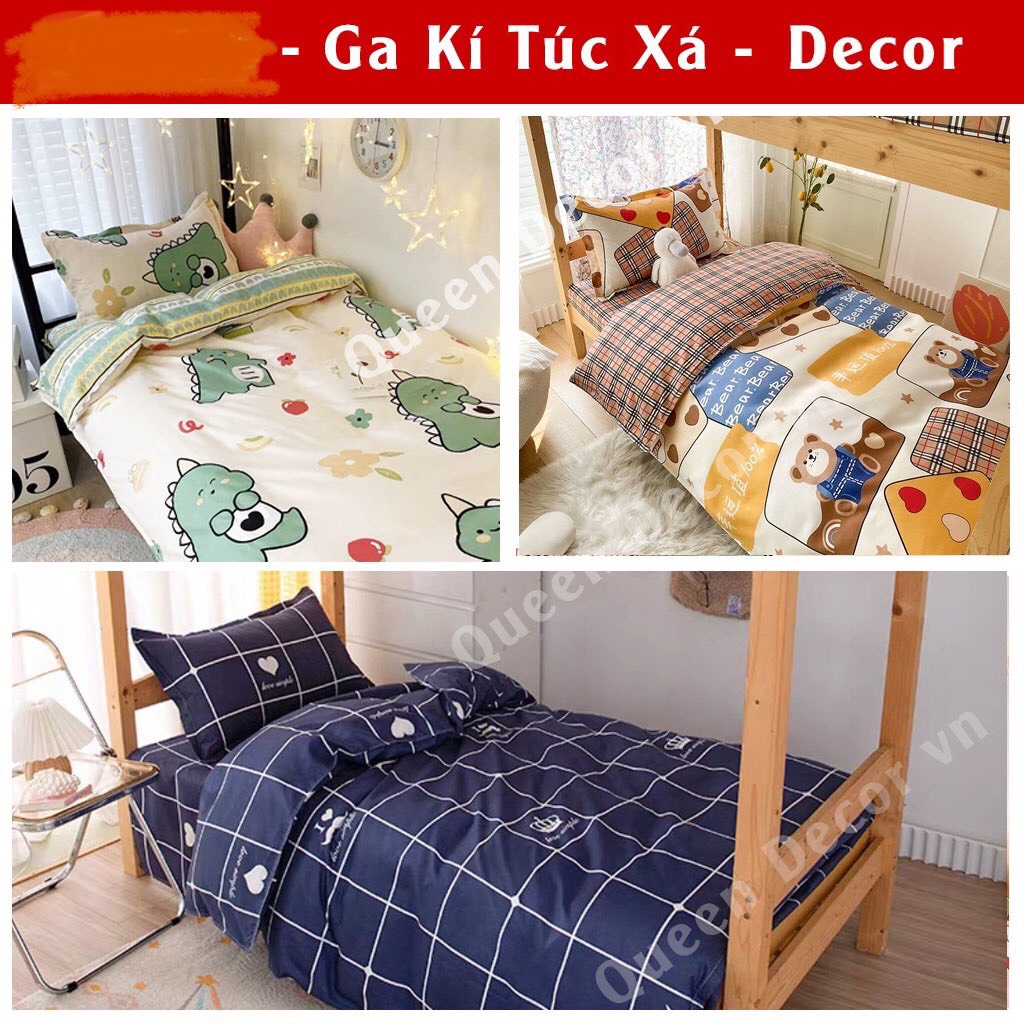 Bộ ga giường cotton poly, ga gối Kí Túc Xá kích thước 80x190cm, ga giường đơn, ga chun KTX