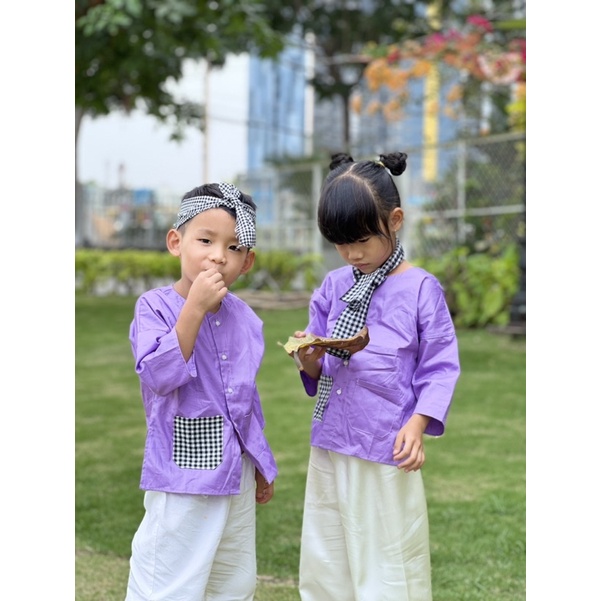 Bộ Bà Ba Bé Trai Bé Gái Màu Tím Pastel