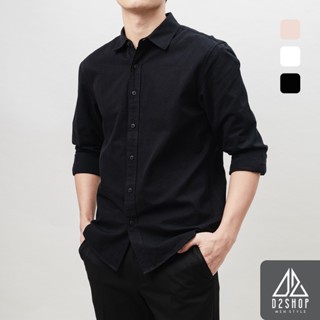 Áo sơ mi nam D2shop, áo sơ mi nam dài tay, vải kaki dệt xéo, trơn, màu đen [SM-2088]