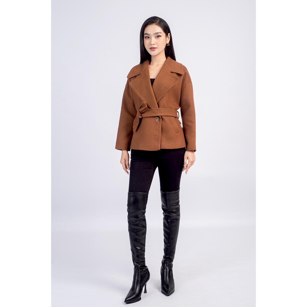 Áo khoác dạ ngắn kèm đai rời MMOutfit AK0622021