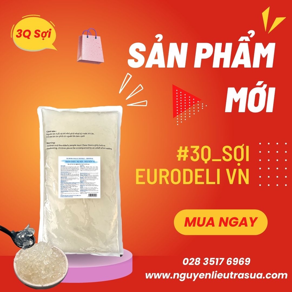 Thạch Trân Châu 3Q Sợi Nguyên vị - Eurodeli VN - Topping Đồ Uống Hấp Dẫn