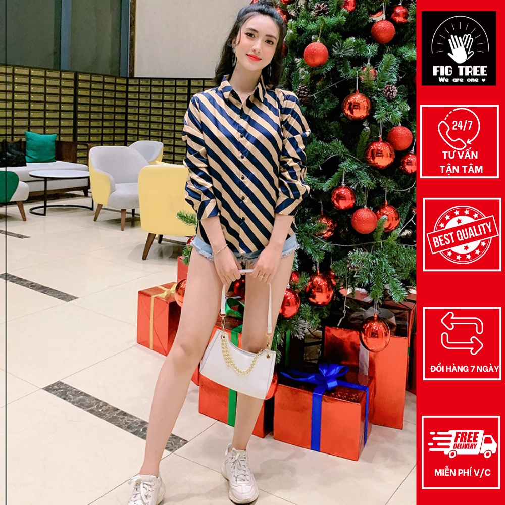 Áo Sơ Mi Nữ SỌC CHÉO HIỆU FIGTREE SIÊU HOT