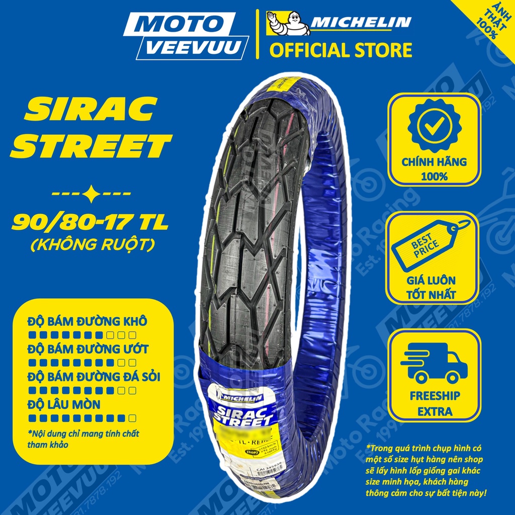Vỏ lốp xe máy MICHELIN 90/80-17 TL SIRAC STREET