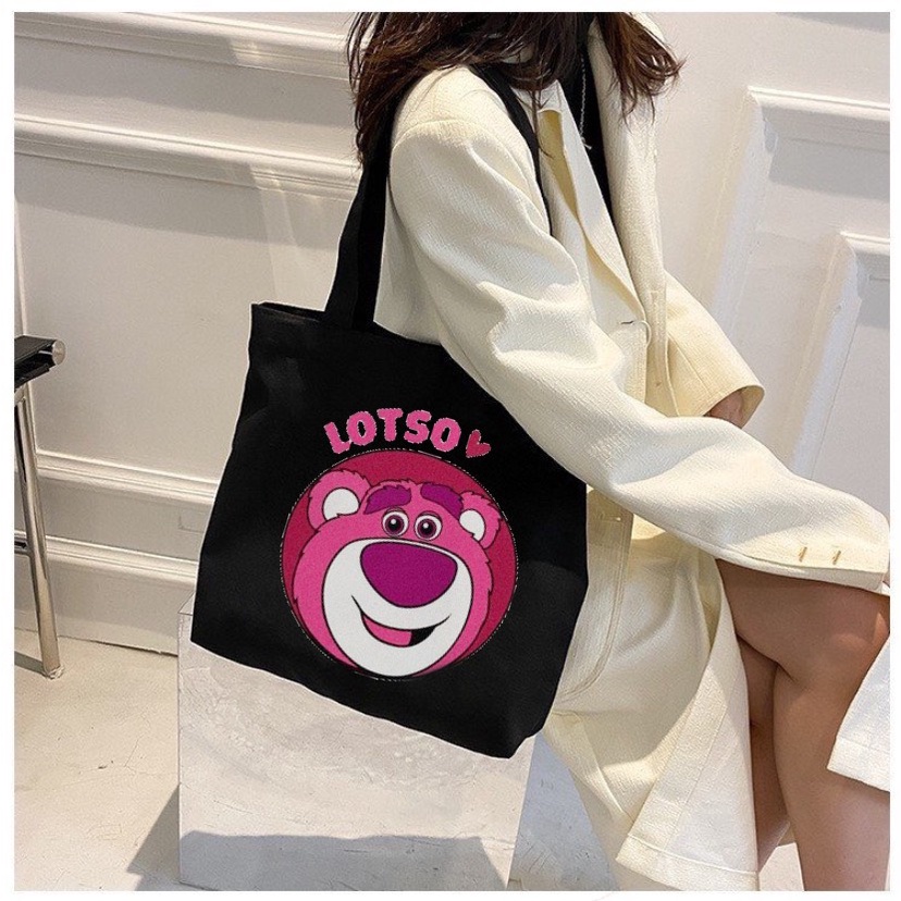 Túi tote gấu dâu túi vải canvas phong cách Hàn quốc có khóa miệng ngăn phụ bên trong thời trang ulzzang-Haka store | BigBuy360 - bigbuy360.vn