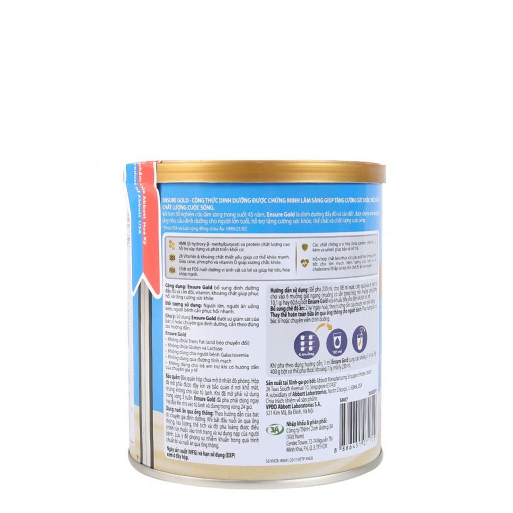 Combo 2 Hộp Sữa Bột Abbott Ensure Gold HMB Hương Vani/ Vani Ít Ngọt/ Ensure Đức Powder Vanille-Geschmask Hộp 400g