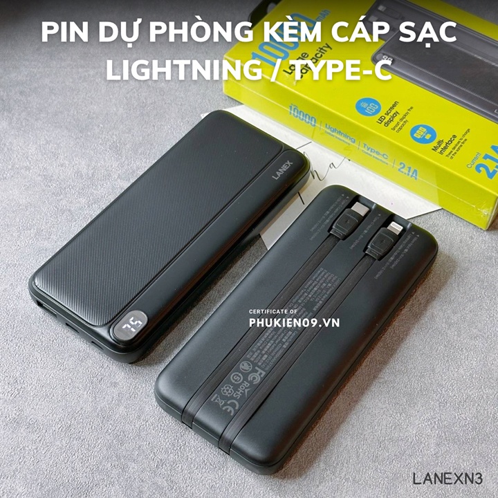 Pin Dự Phòng 10000mAh Lanex N3 Large Capacity Có Đèn LED 2.1A