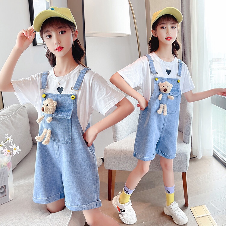 Bộ yếm bò jean mềm, bé gái 26 - 45kg M18