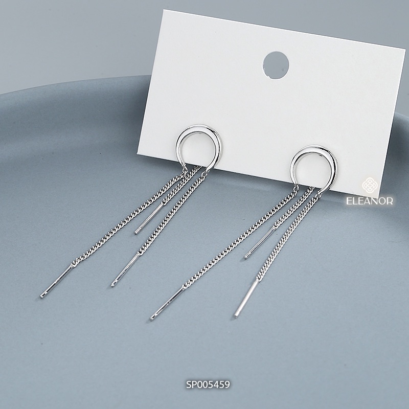 Bông tai nữ chuôi bạc 925 Eleanor Accessories dáng dài thiết kế hình tròn khuyết tua rua phụ kiện trang sức 5459