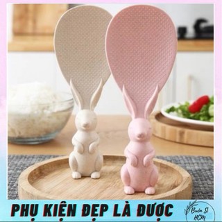 Vá múc cơm hình thỏ lúa mạch, vá cơm chất liệu nhựa lúa mạch cao cấp, nhiều màu xinh xắn, chịu nhiệt tốt