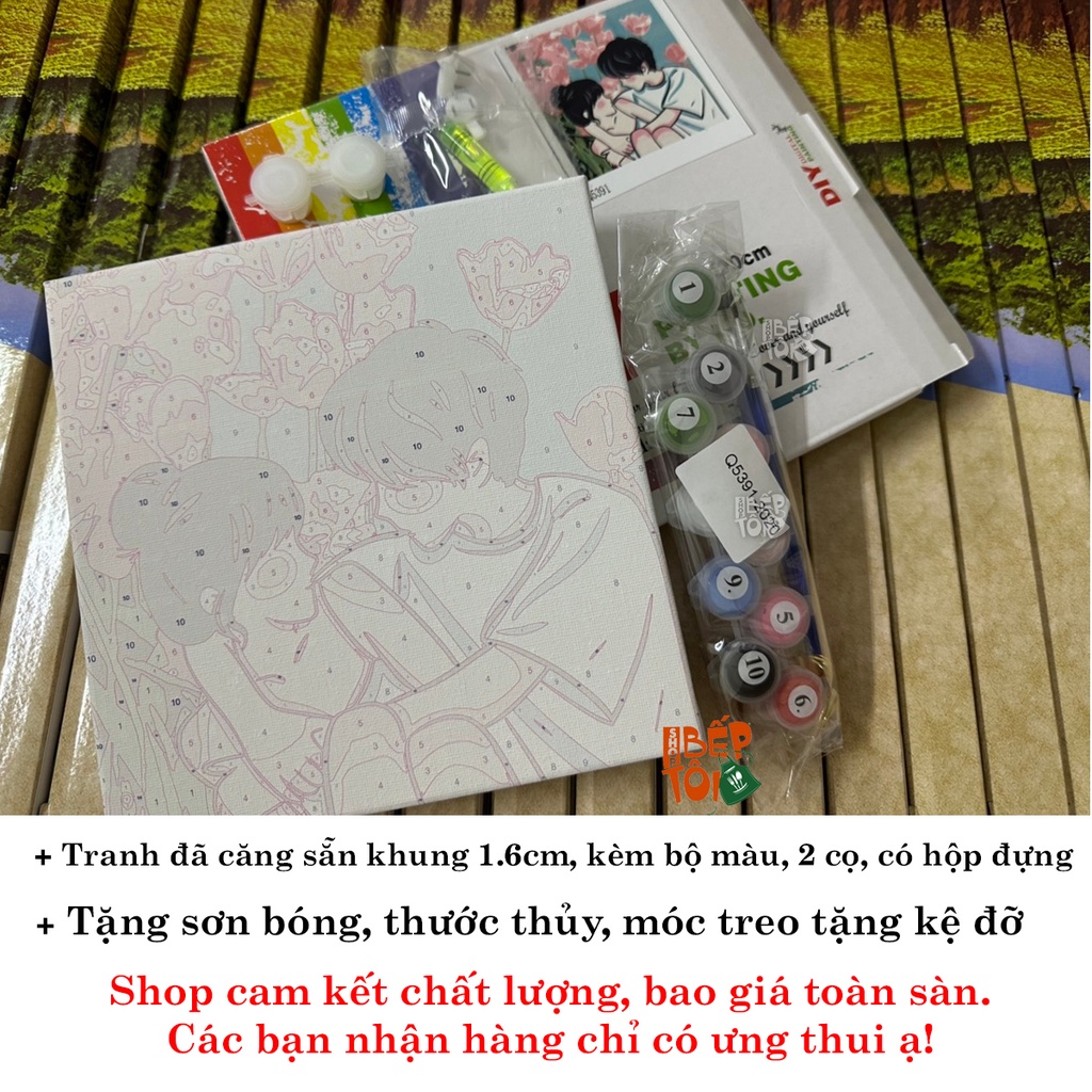 Tranh sơn dầu số hóa KÈM KHUNG 20x20 cặp đôi -TẶNG KỆ-SƠN BÓNG-ĐINH 2 CHÂN,MÓC TREO