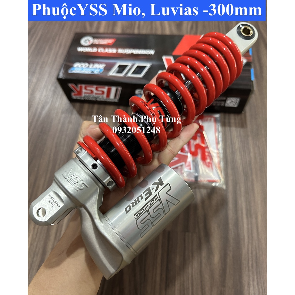 Phuộc YSS Mio, Luvias, Honda Beat cao 300mm Đỏ bình dầu dưới bạc ( YSS