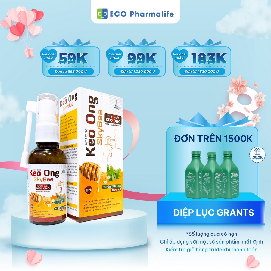 Xịt họng keo ong SKYBEE hỗ trợ giảm ho đau họng, mát họng, giảm ngứa rát họng mang lại cảm giác dễ chịu