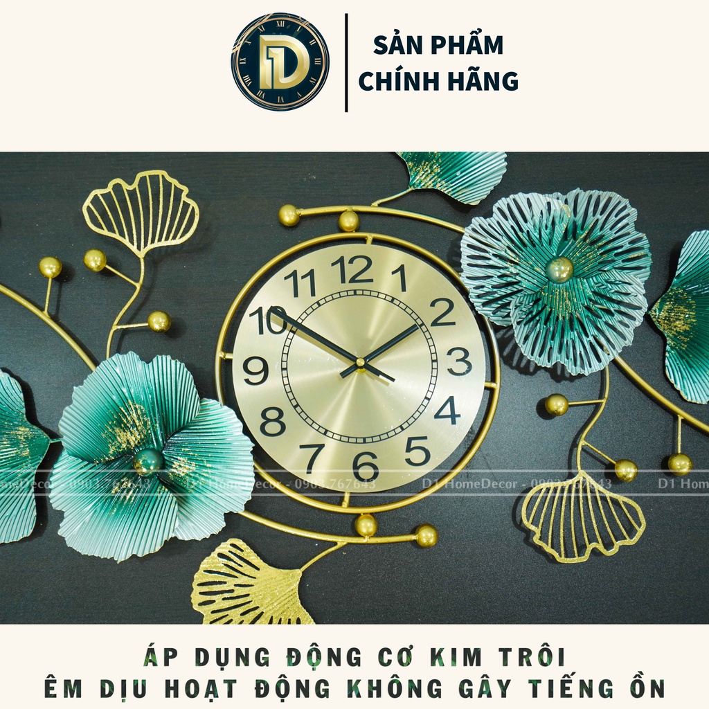 Đồng Hồ Treo Tường Decor Trang Trí Nhà Cửa - Nhập Khẩu Chính Hãng Cao Cấp - Mẫu  Lá Bạch Quả Tài Lộc  - D1HOME - GN11