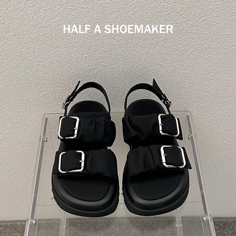 Giày sandal nhún bèo hai khuy vuông bản to Đế Dày Mềm Mại Chống Trượt Thoải Mái Phong Cách Thời Trang Cho Nữ