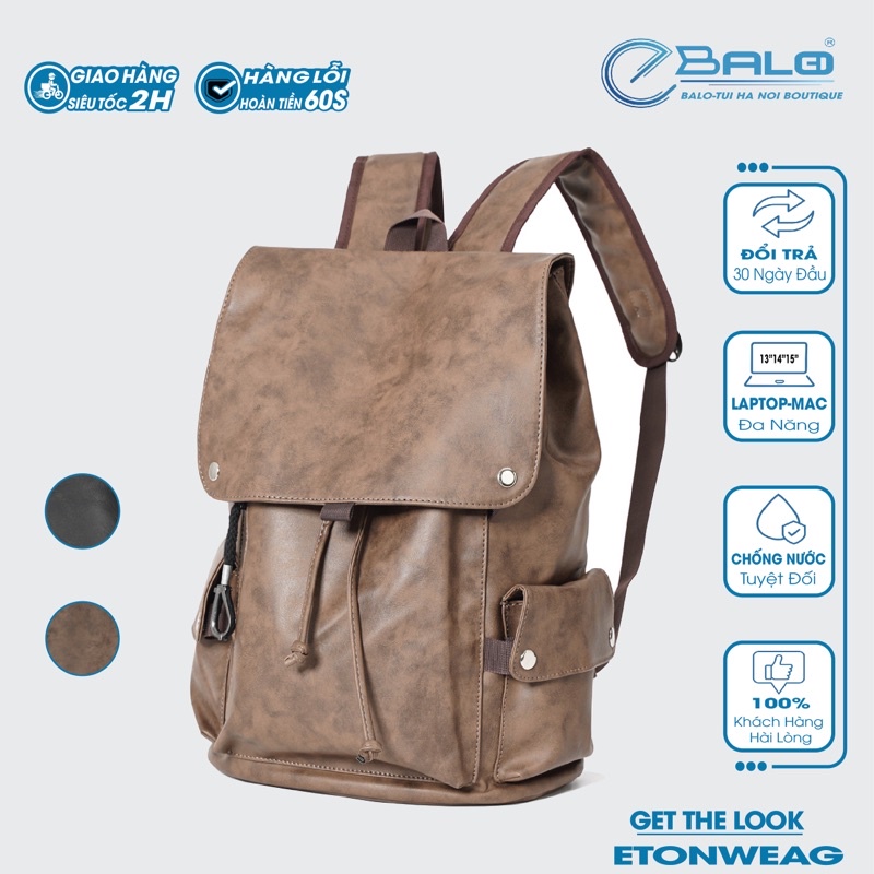Balo Da Phong Cách Hàn Quốc Màu Nâu ETONWEAG Balo Du Lịch Thời Trang Đựng LapTop-Mac 12"13"14"15" Màu Đen . Mã K8080
