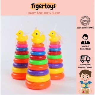 Đồ chơi tháp xếp chồng Vịt 9 tầng, Bộ xếp hình tháp tròn cầu vồng cho bé