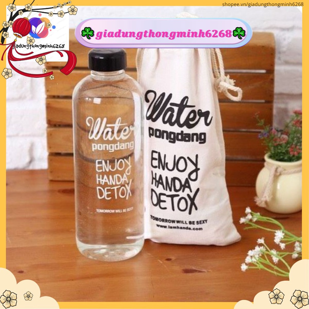 BÌNH NƯỚC DETOX Water PongDang 500ml + TÚI ĐỰNG - Bình nước detox bình nước thể thao, bình nước nhựa trong