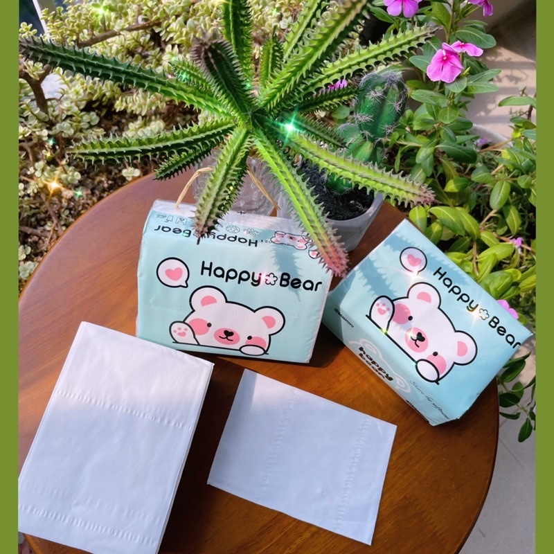 Giấy ăn Happy Bear siêu dai, gói 120 tờ 3 lớp mềm mịn như lụa