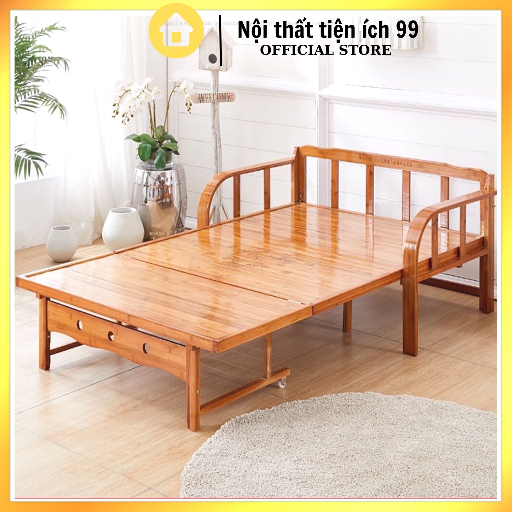 Sofa giường gỗ gấp gọn thành ghế đa năng thông minh,chất liệu tre tự nhiện,tặng kèm đệm và gối ôm. Nội thất tiện ích 99