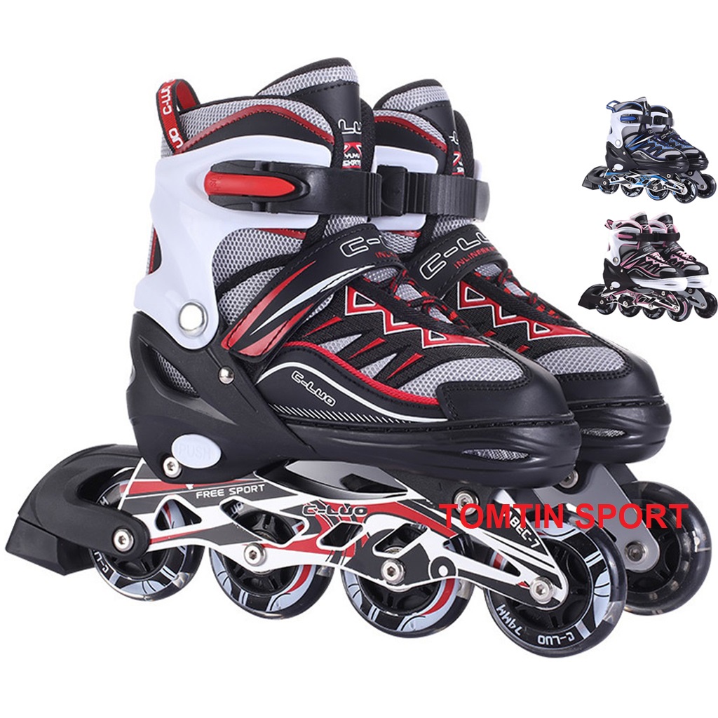 Giày patin trẻ em có đèn led bánh cao su trượt mượt hãng CLUO tặng kèm bảo hộ chân tay cho bé trai bé gái [TOMTIN SPORT]